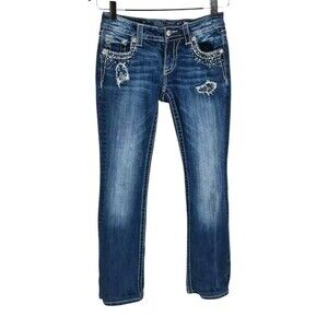 Miss Me Women's Dark Blue Boot Cut Jeans with Stud Embellishments